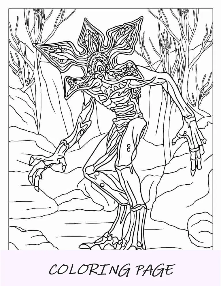 Página para colorir de Halloween do Demogorgon realista de Stranger Things
