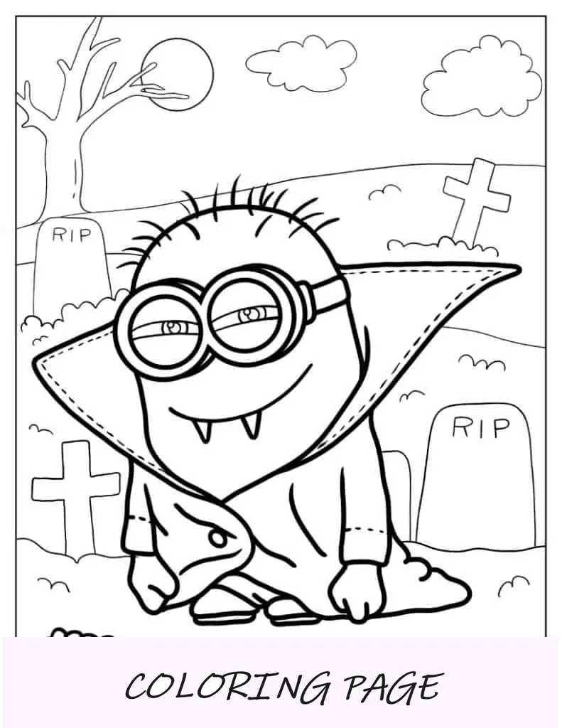 Página para colorir de Halloween do Drácula Minion