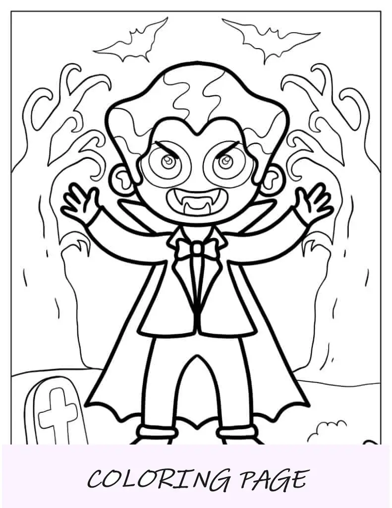 Página para colorir de vampiro Kawaii para crianças