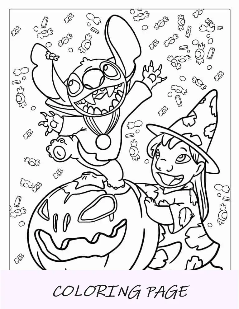 Página para colorir de Halloween de Lilo e Stitch