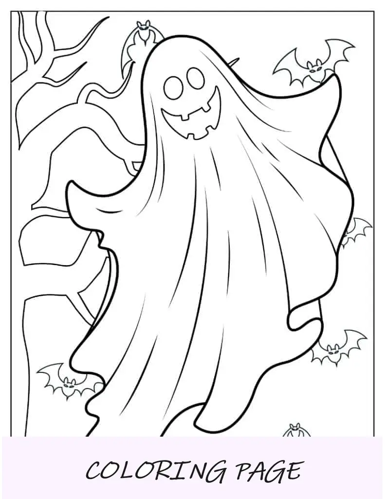 Página para colorir de Halloween do fantasma