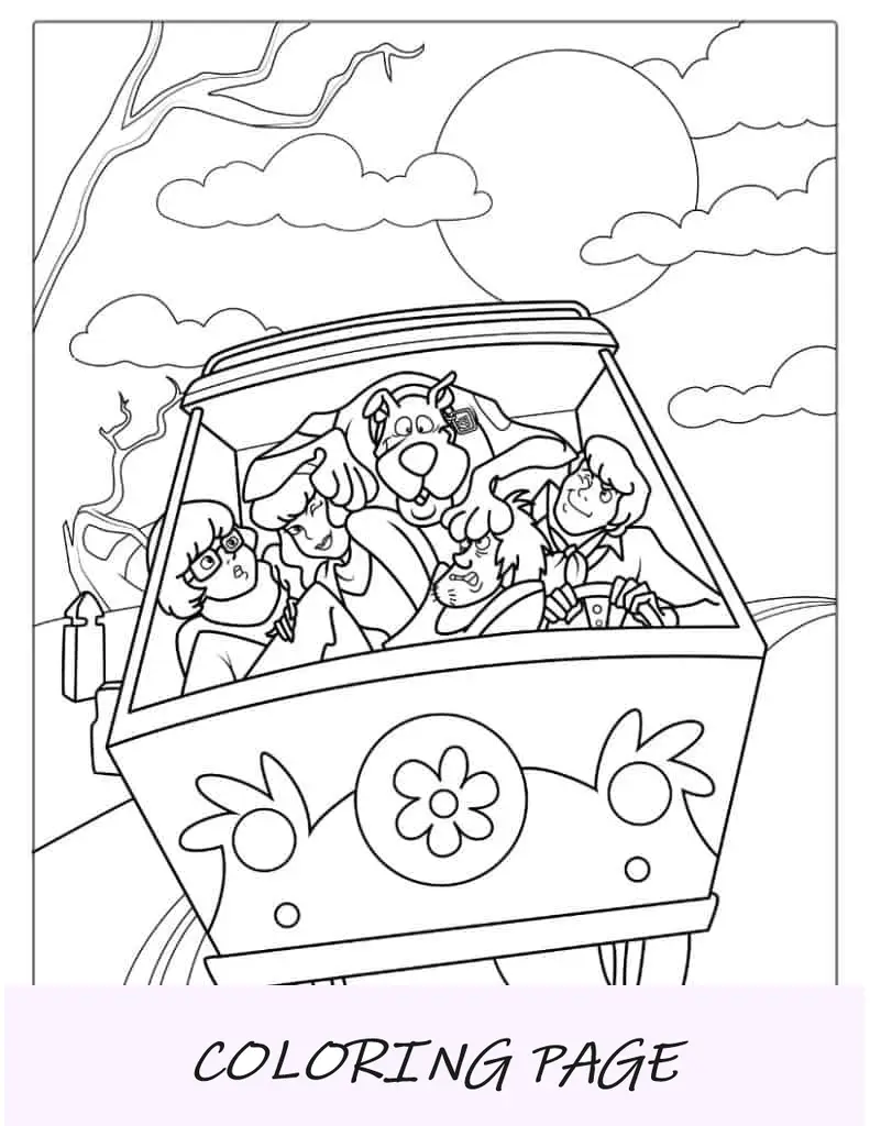 Página para colorir de Halloween de Scooby-Doo e turma