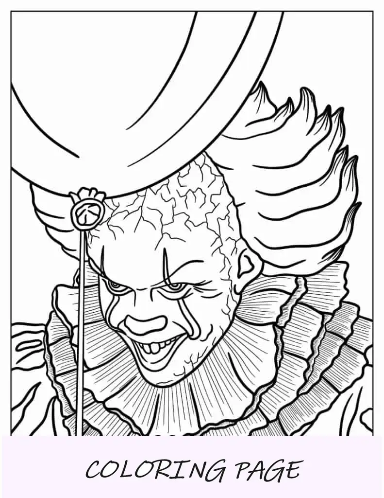 Página para colorir de Halloween de Pennywise segurando um balão