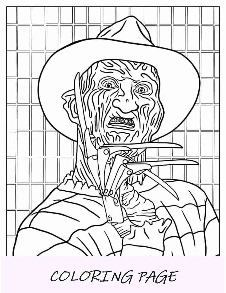 Página para colorir de Halloween do realista Freddie Krueger