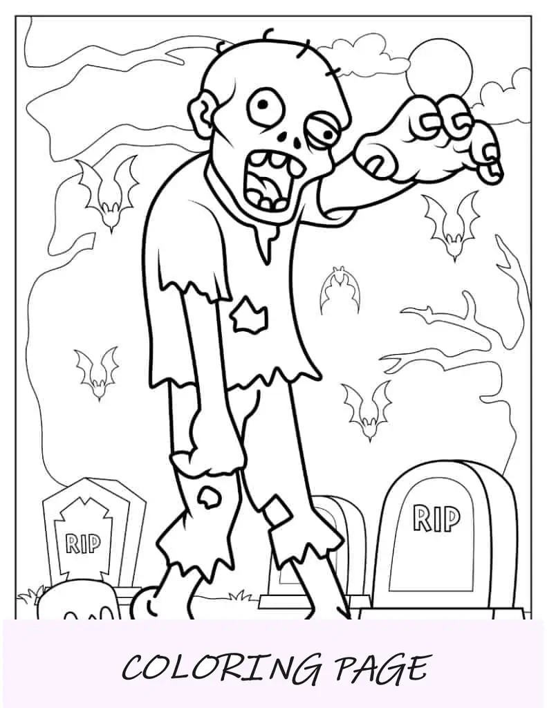 Página para colorir de Halloween de zumbi de Plants Vs Zombies