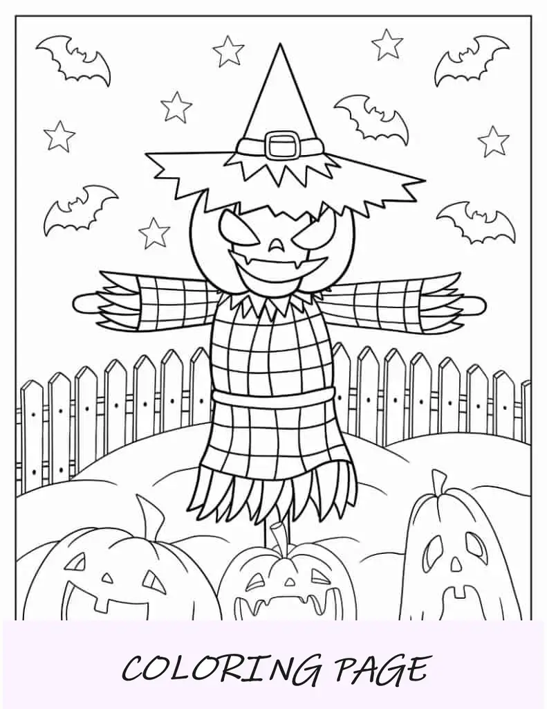 Página para colorir de Halloween do espantalho Jack-O-Lantern