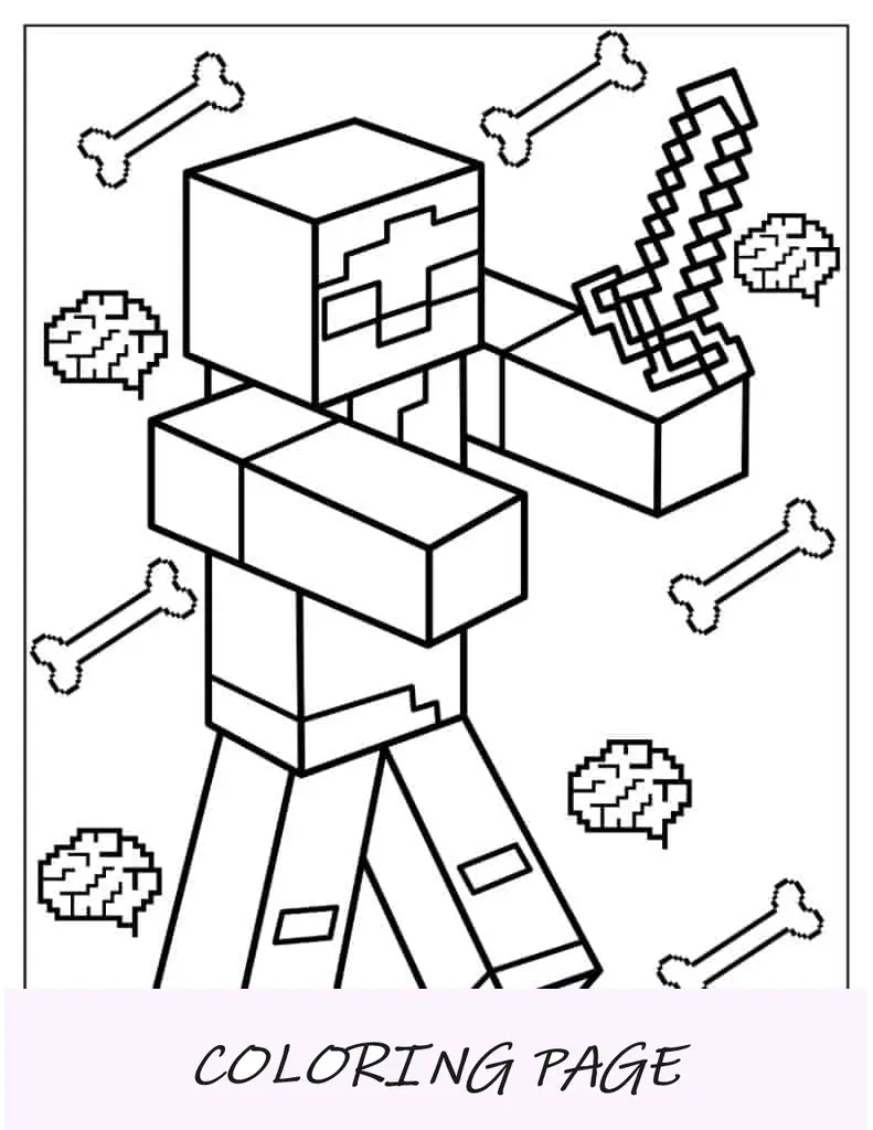 Página para colorir de Halloween do Minecraft Zombie