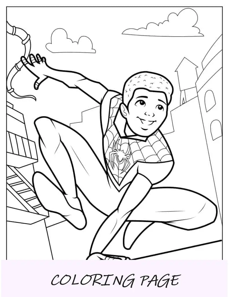 Página para colorir fácil de Miles Morales para crianças