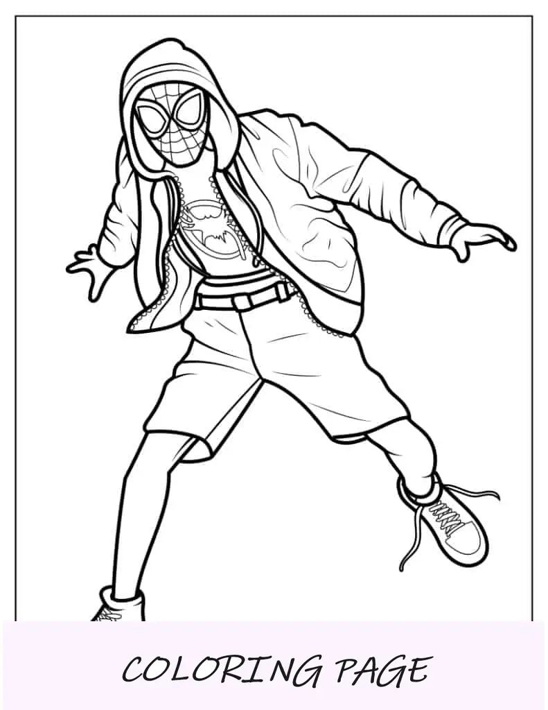 Página para colorir fácil de Miles Morales Homem-Aranha
