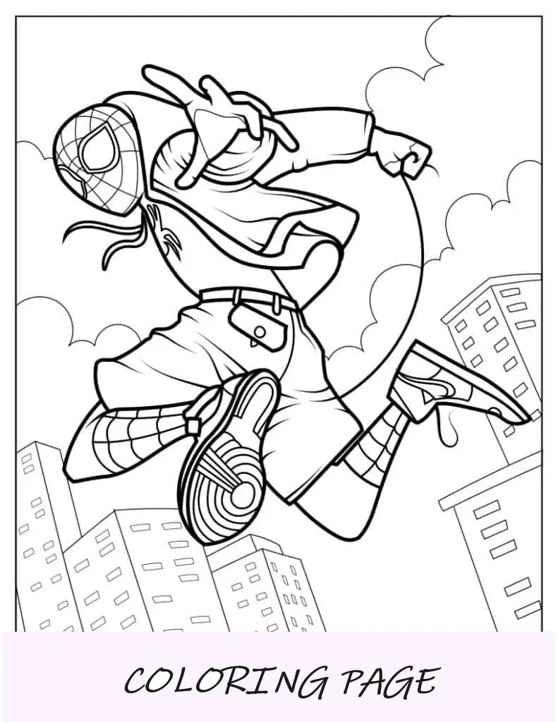 Folha para colorir de Miles Morales Homem-Aranha no Aranhaverso
