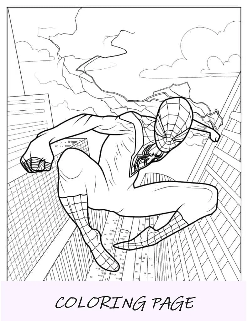 Folha para colorir do Homem-Aranha de Miles Morales com relâmpagos