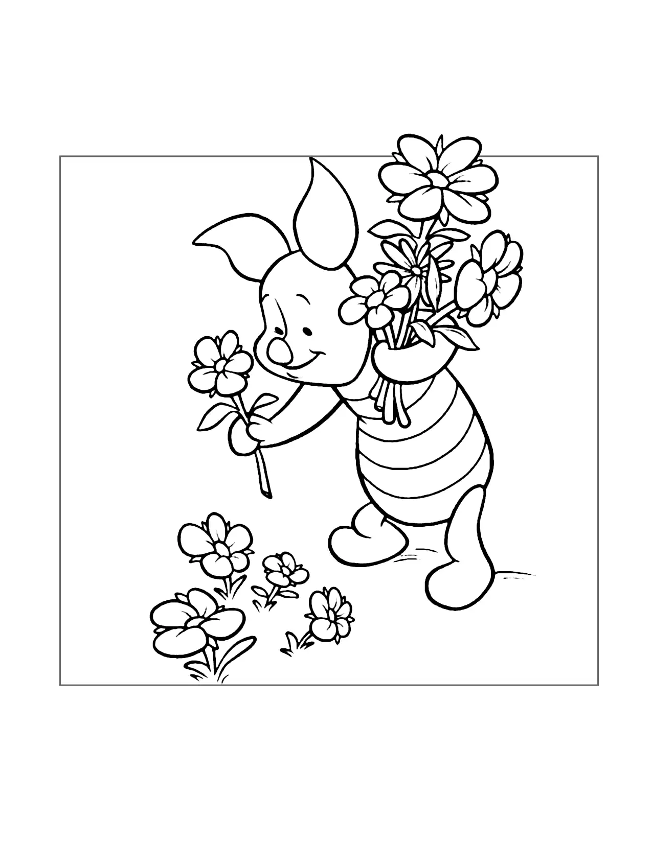 Piglet Picks Flowers Coloring Page