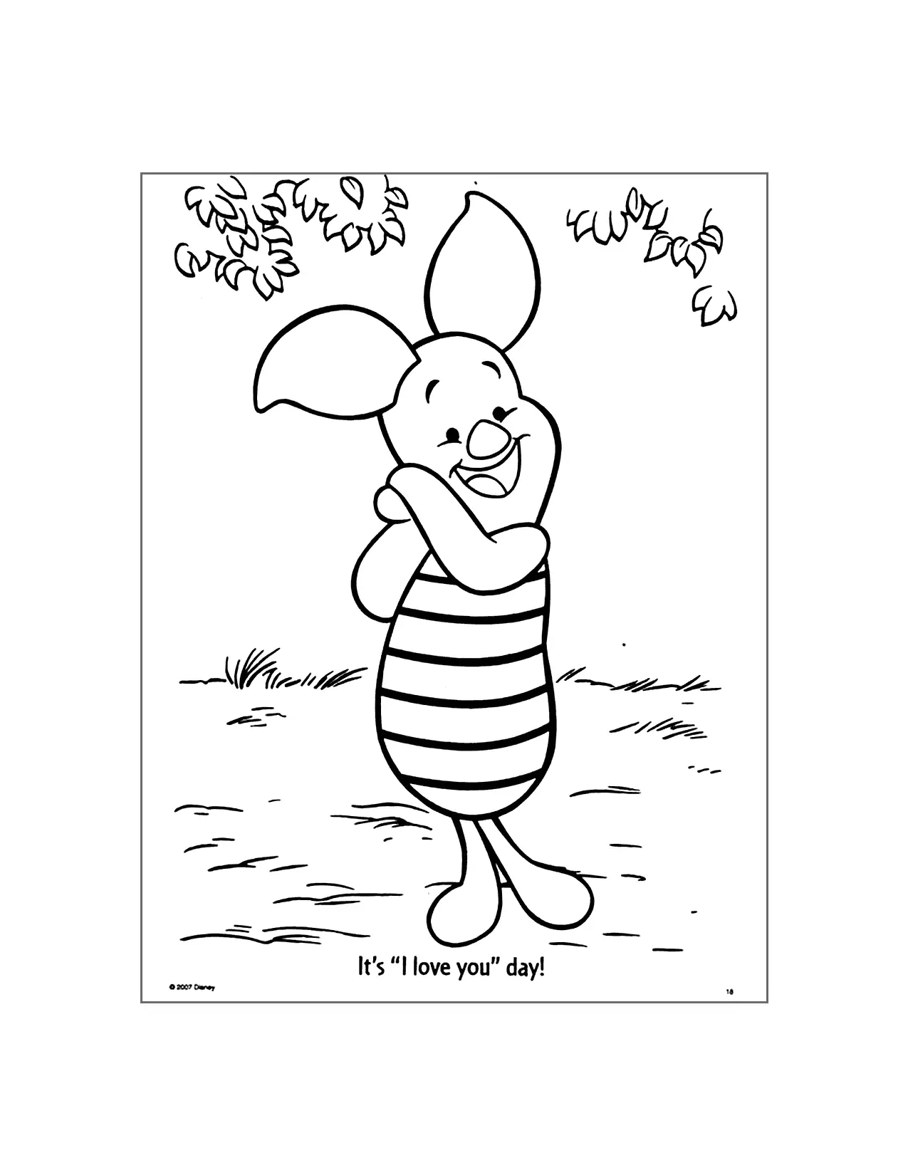 Piglet I Love You Day Coloring Page