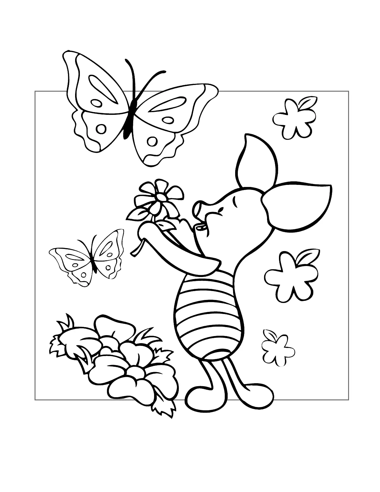 Piglet And Butterflies Coloring Page