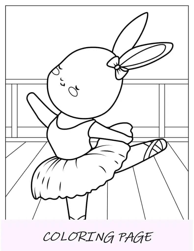 Simpatico coniglietto che fa balletto da colorare