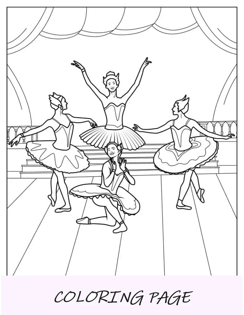 Pagina da colorare di ballerine del lago dei cigni
