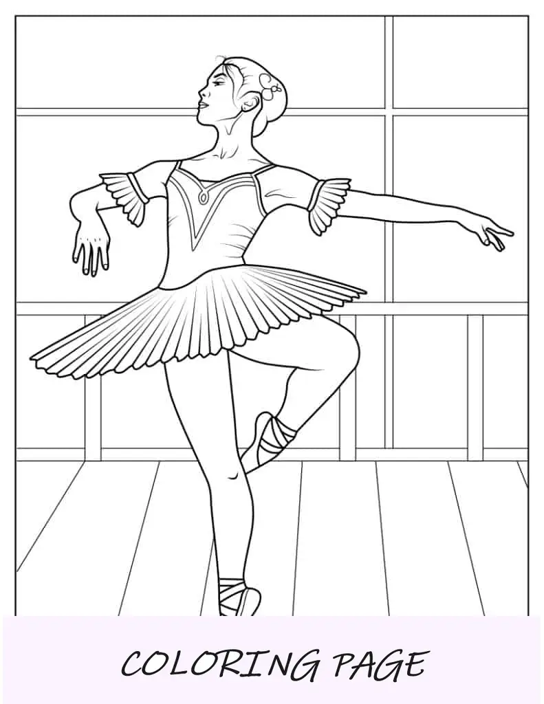 Pagina da colorare realistica della ballerina