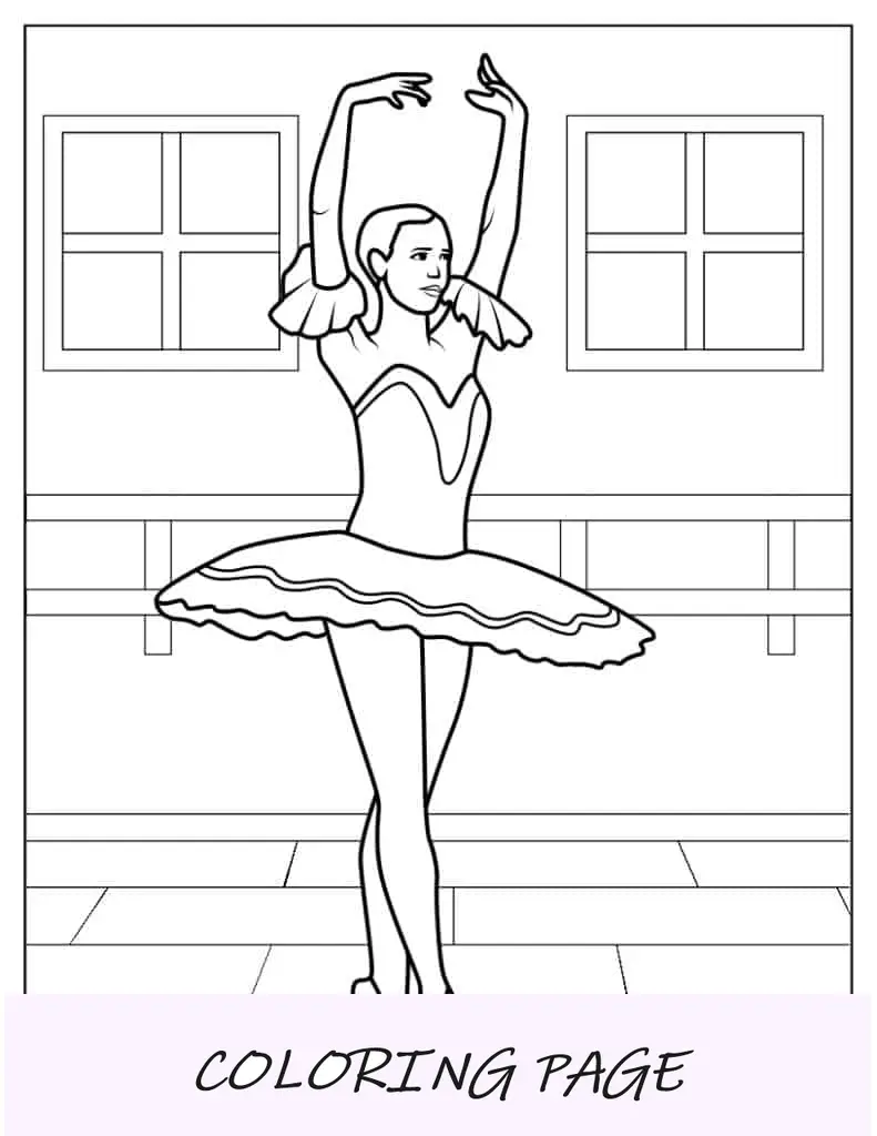 Ballerina in piedi sulle punte dei piedi da colorare