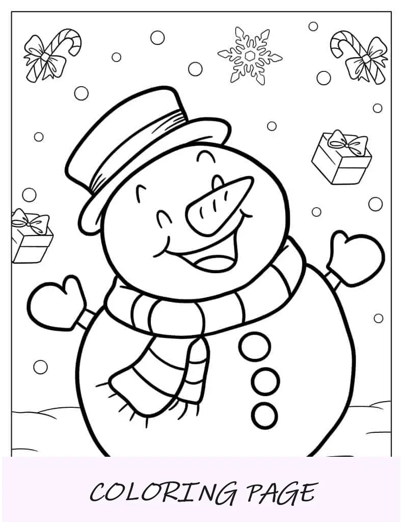 Boneco de neve fofo com tema Kawaii para colorir