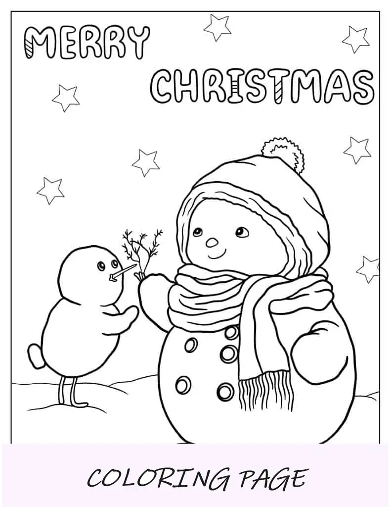 Folha para colorir de boneco de neve de Feliz Natal para crianças