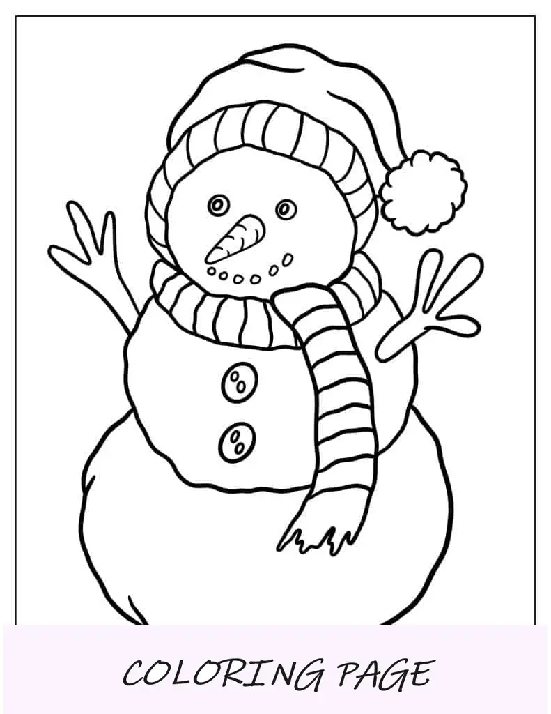 Adorável boneco de neve dando um presente para colorir