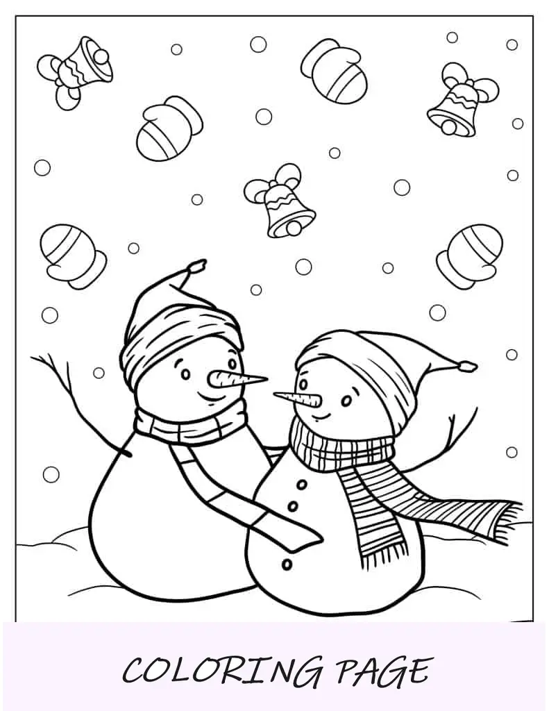 Jovem boneco de neve esquiando para colorir