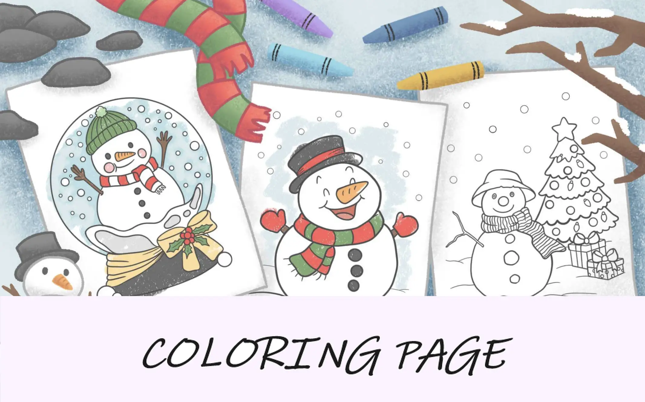 imagem em destaque de páginas para colorir de boneco de neve