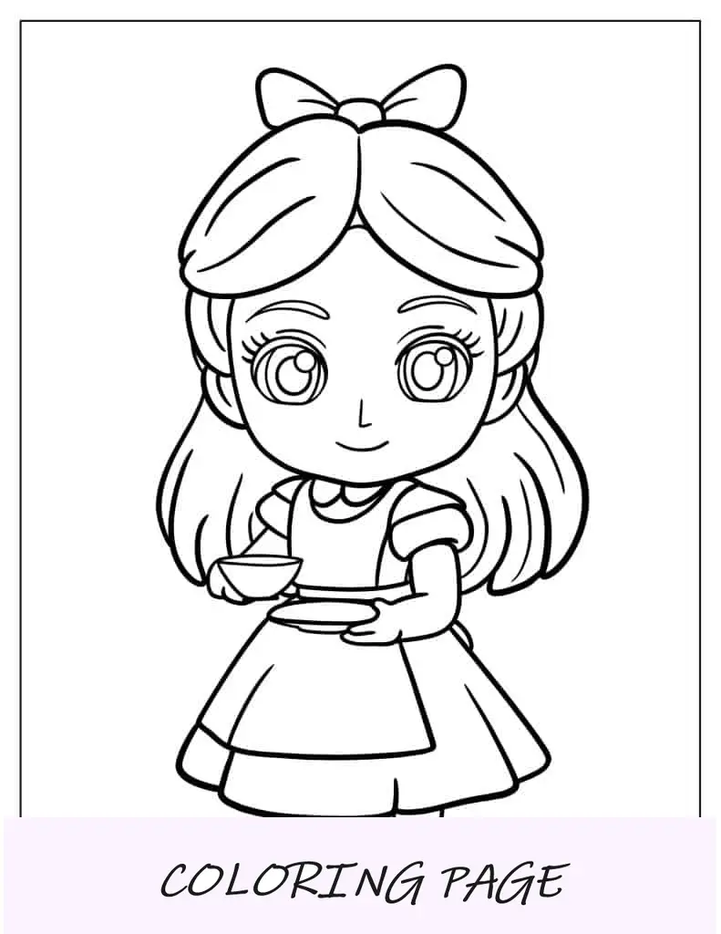 Fofa Kawaii Alice no país das maravilhas para colorir