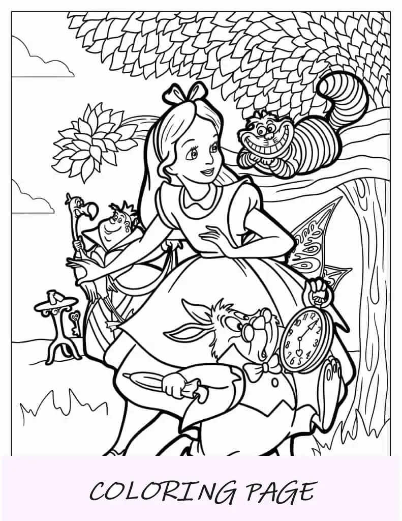 Página para colorir detalhada de Alice no país das maravilhas