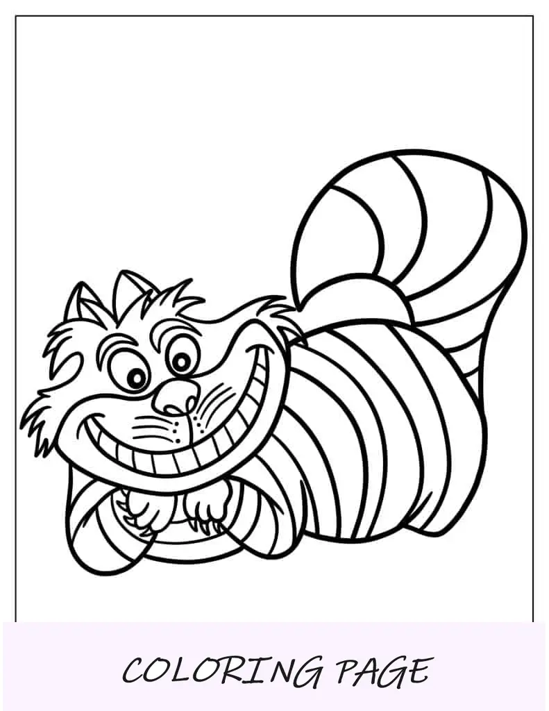 Gato de Cheshire fácil de colorir de Alice no país das maravilhas
