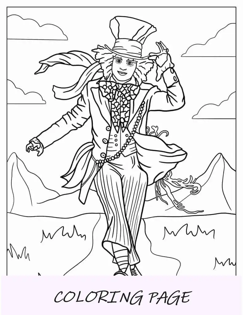 Página para colorir do Chapeleiro Maluco de Jonny Depp