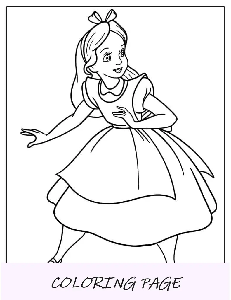 Página para colorir de Alice para crianças em idade pré-escolar