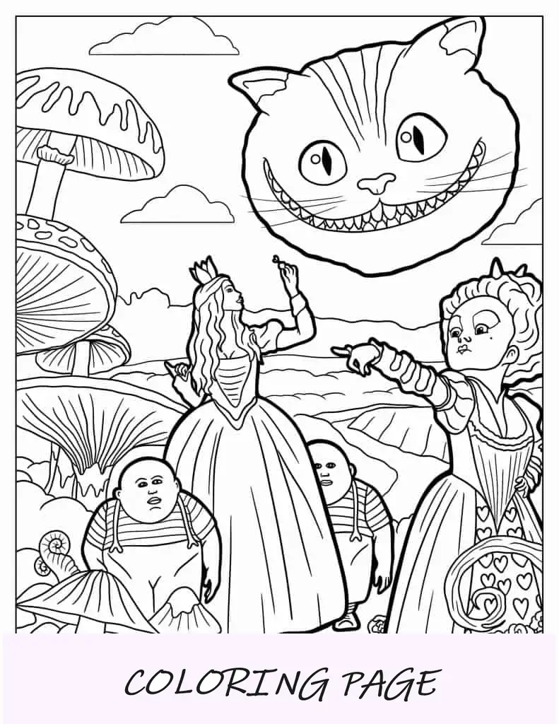 Página para colorir do filme Alice no país das maravilhas