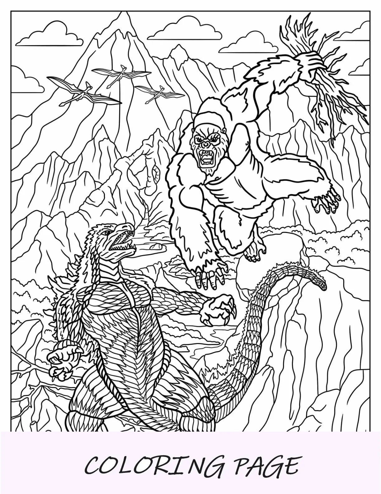 Godzilla che combatte King Kong da colorare