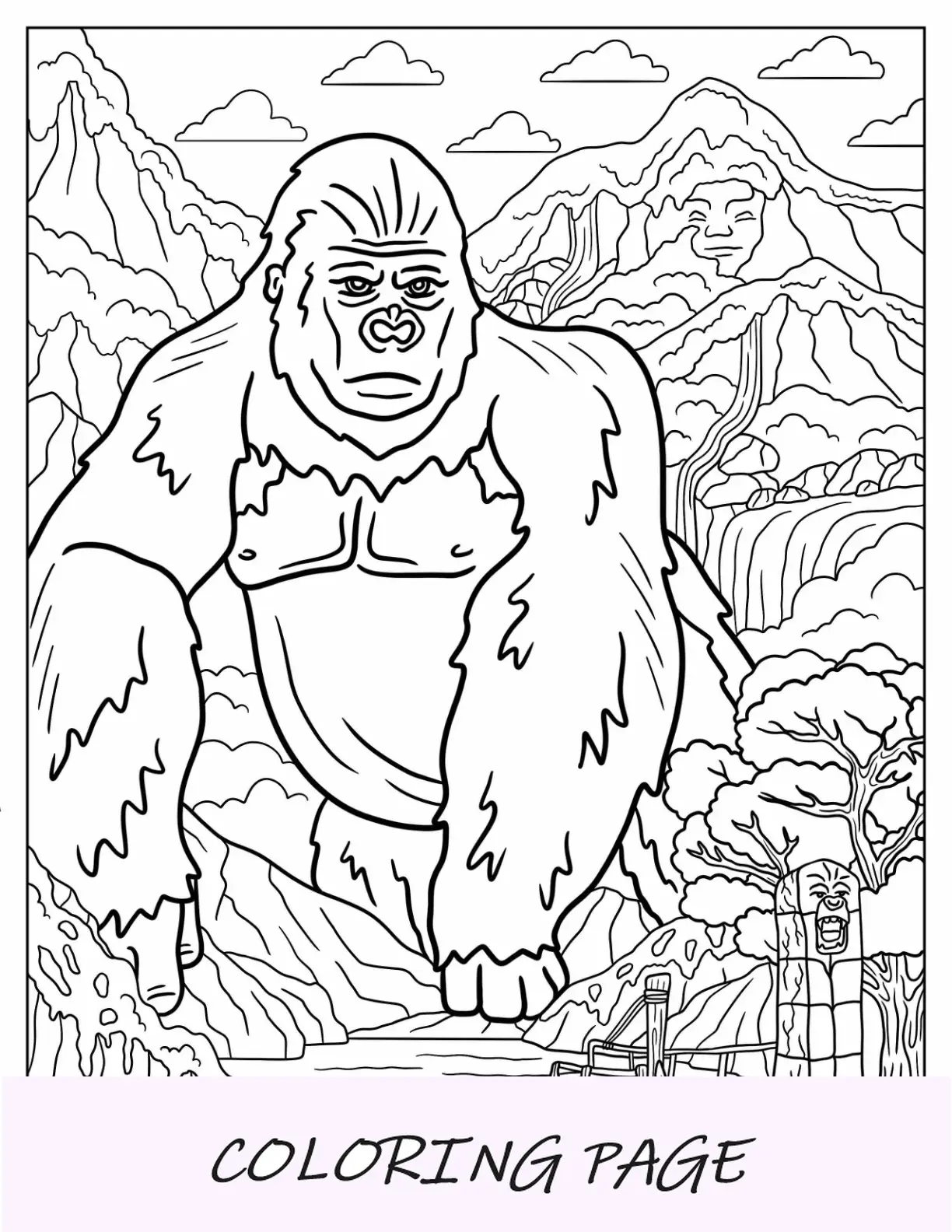 Pagina da colorare facile di King Kong nell'isola del teschio