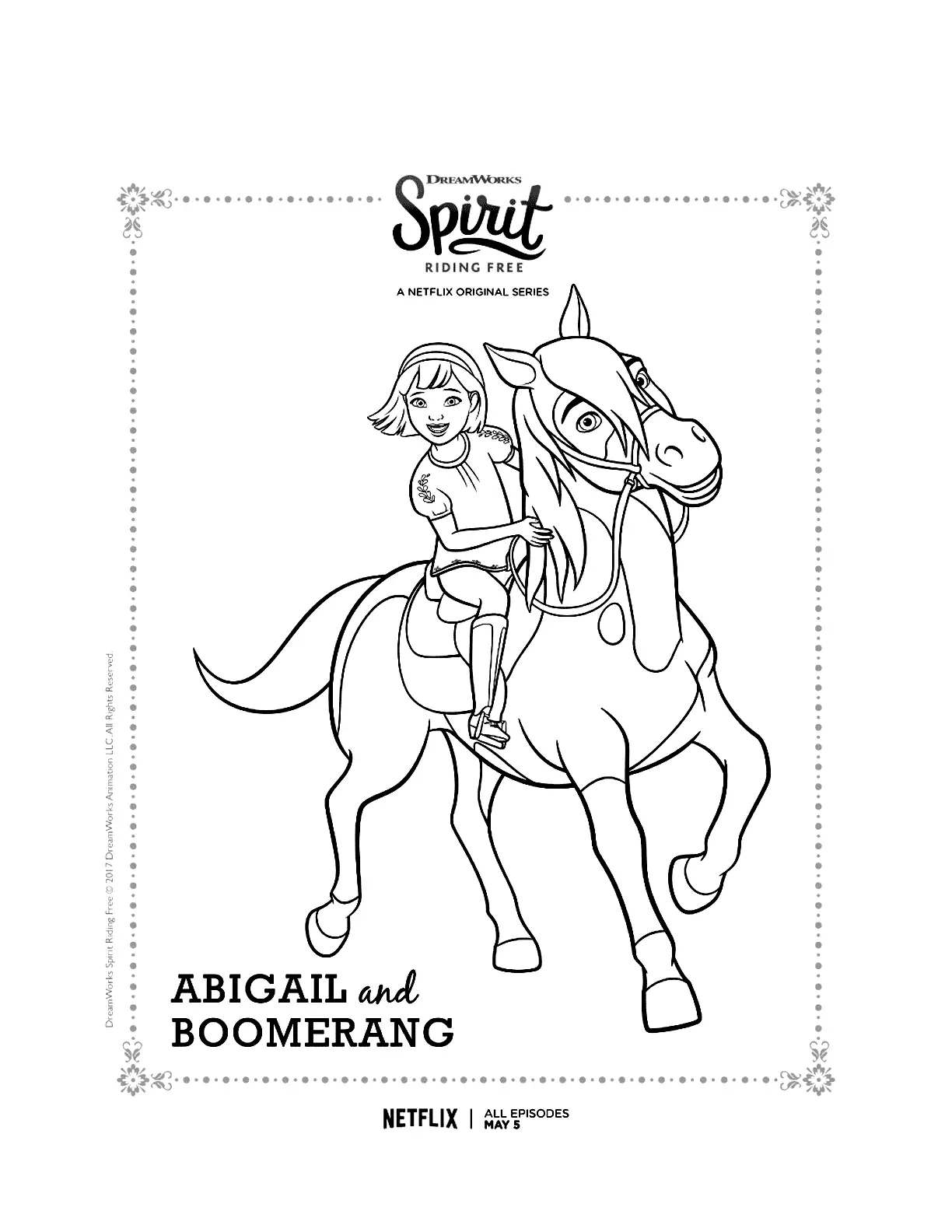Spirit Riding Free Abigale And Boomerang Coloring Page