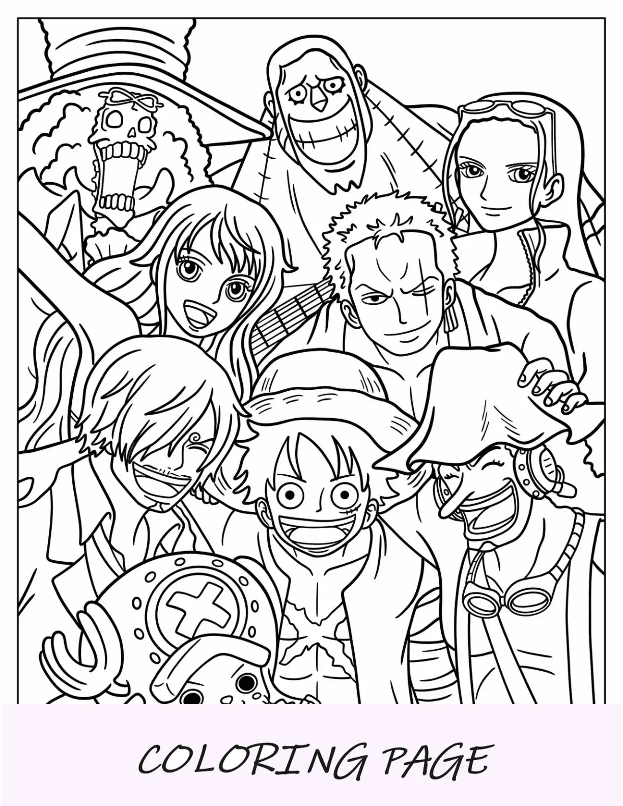 Página para colorear de One Piece de Piratas de Sombrero de Paja