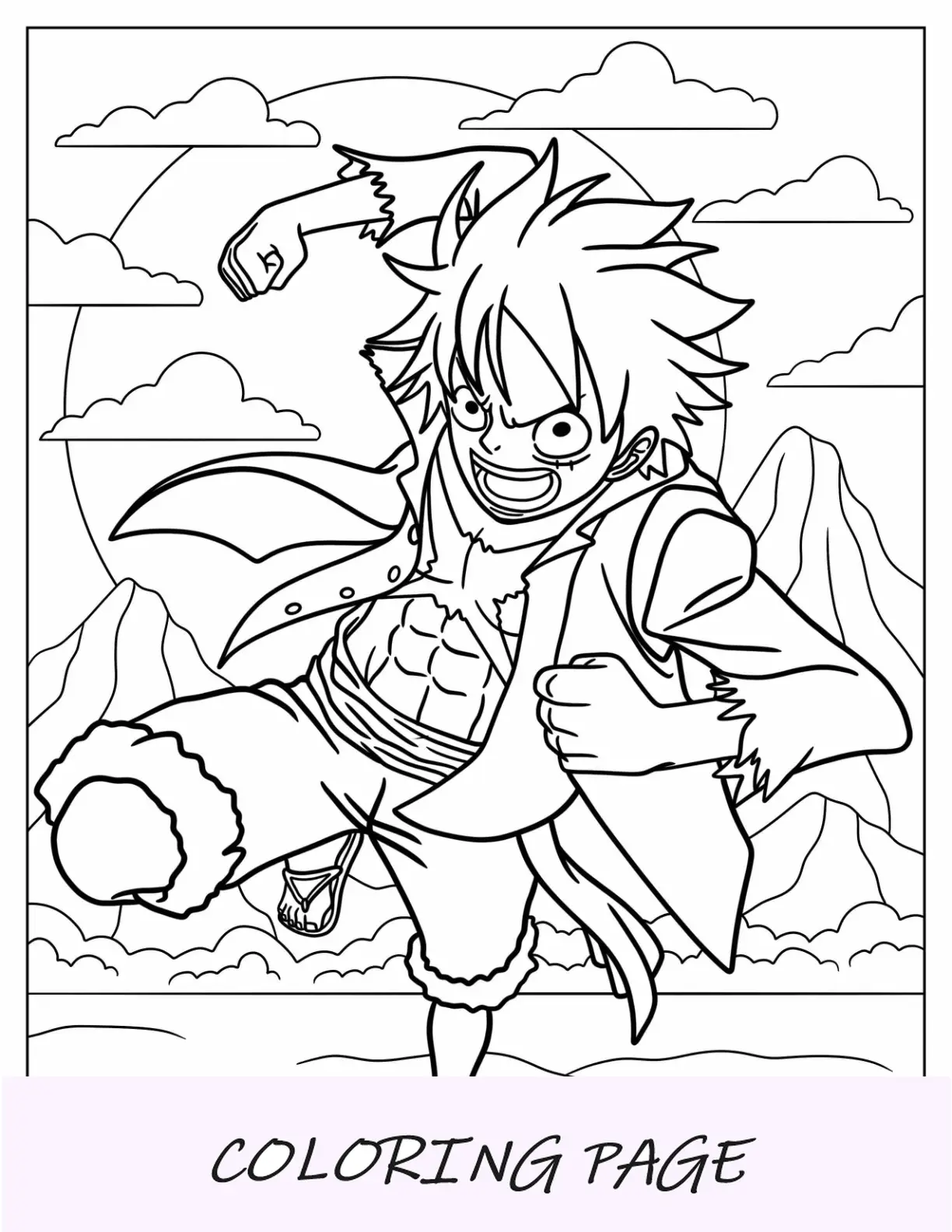 Página para colorear de One Piece de Monkey Luffy lanzando un puñetazo
