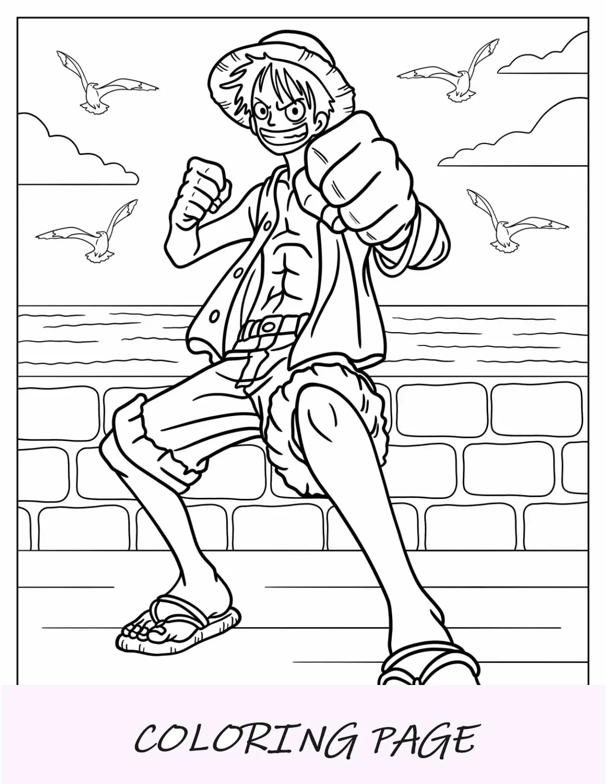 Página para colorear de One Piece de Monkey D Luffy en pose icónica