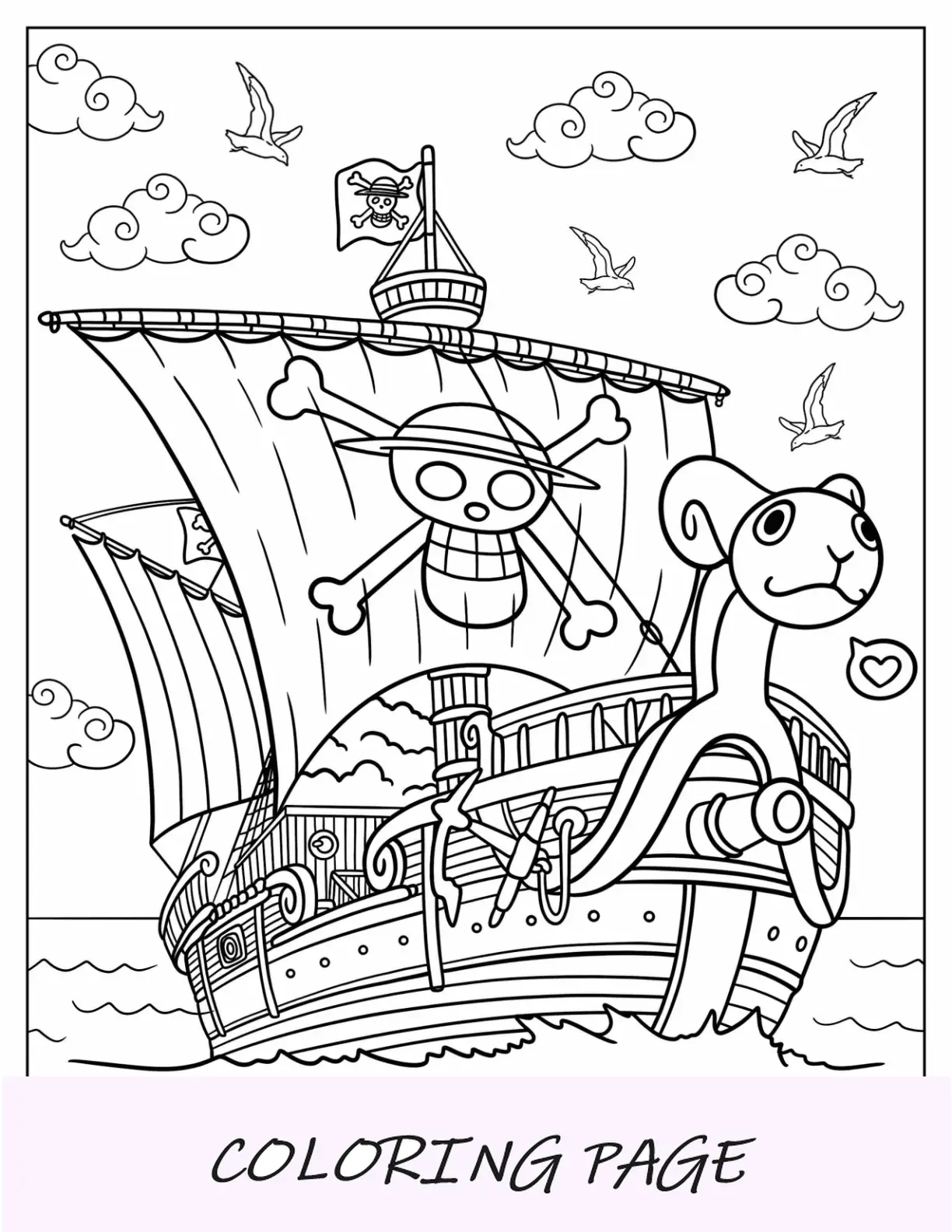 Página detallada para colorear de One Piece de Going Merry Pirate Ship