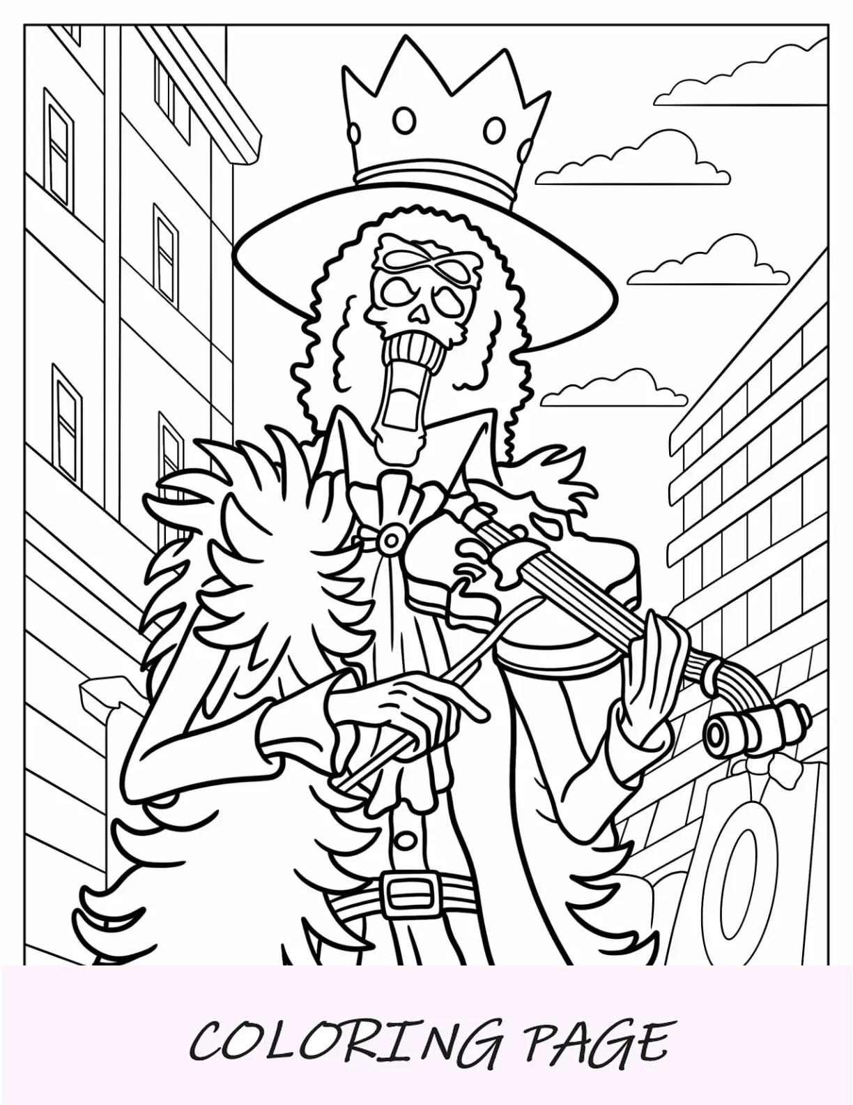 Página para colorear de One Piece de Brook tocando el violín