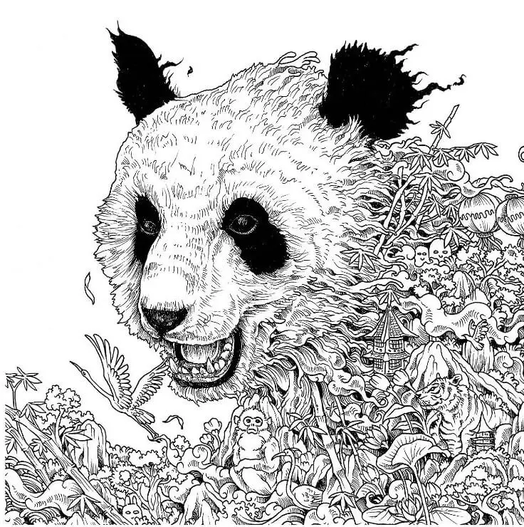Panda Native Scene Coloring Page