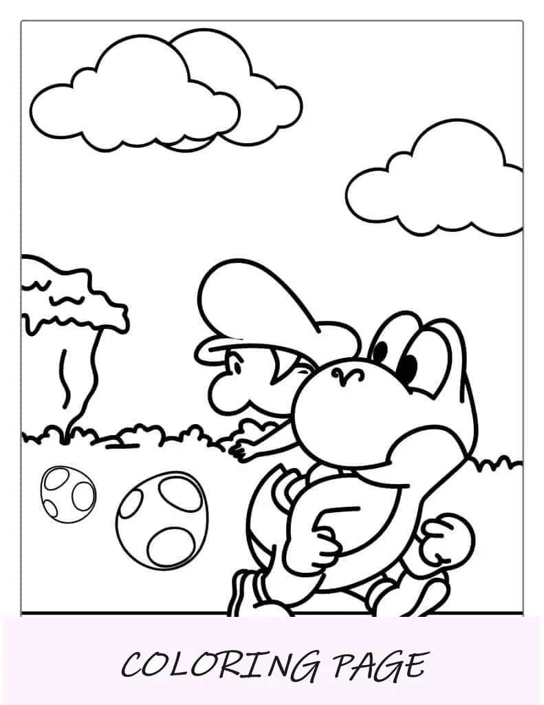 Hoja para colorear de Paper Yoshi y Baby Mario