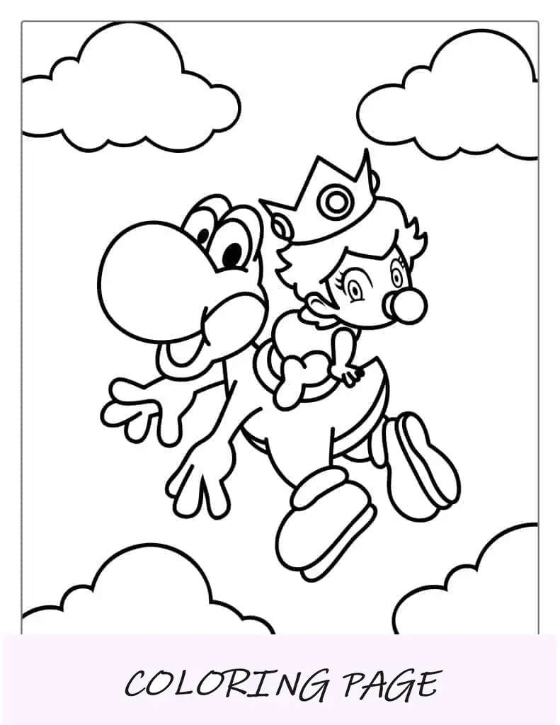 Yoshi con la princesa Peach para colorear para niños