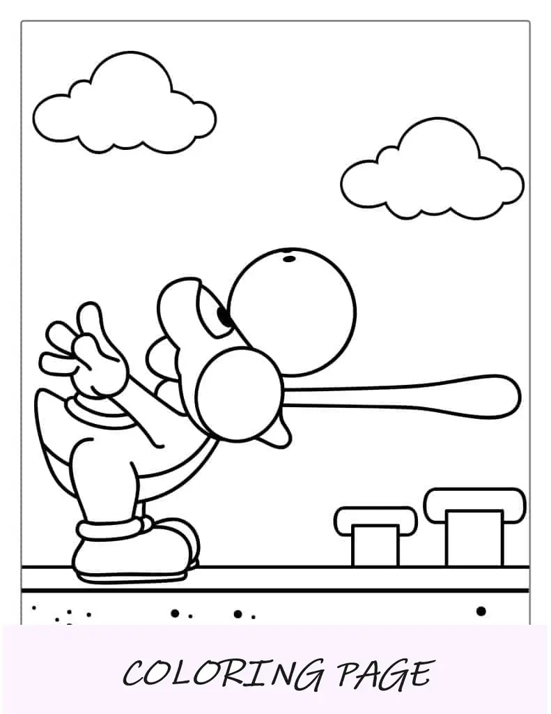 Hoja para colorear de Yoshi con la lengua fuera