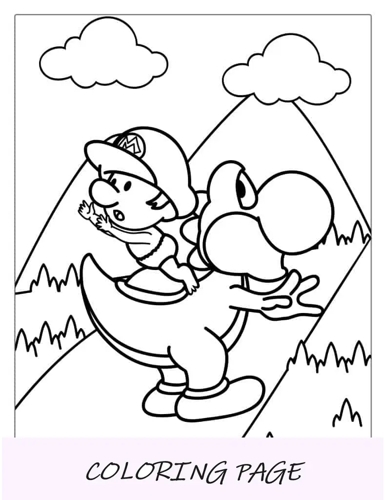 Bebé Mario Montando Yoshi Para Colorear