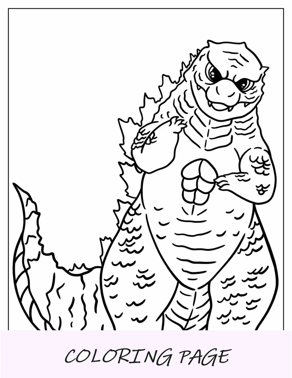 Página detalhada para colorir do contorno do Godzilla para crianças