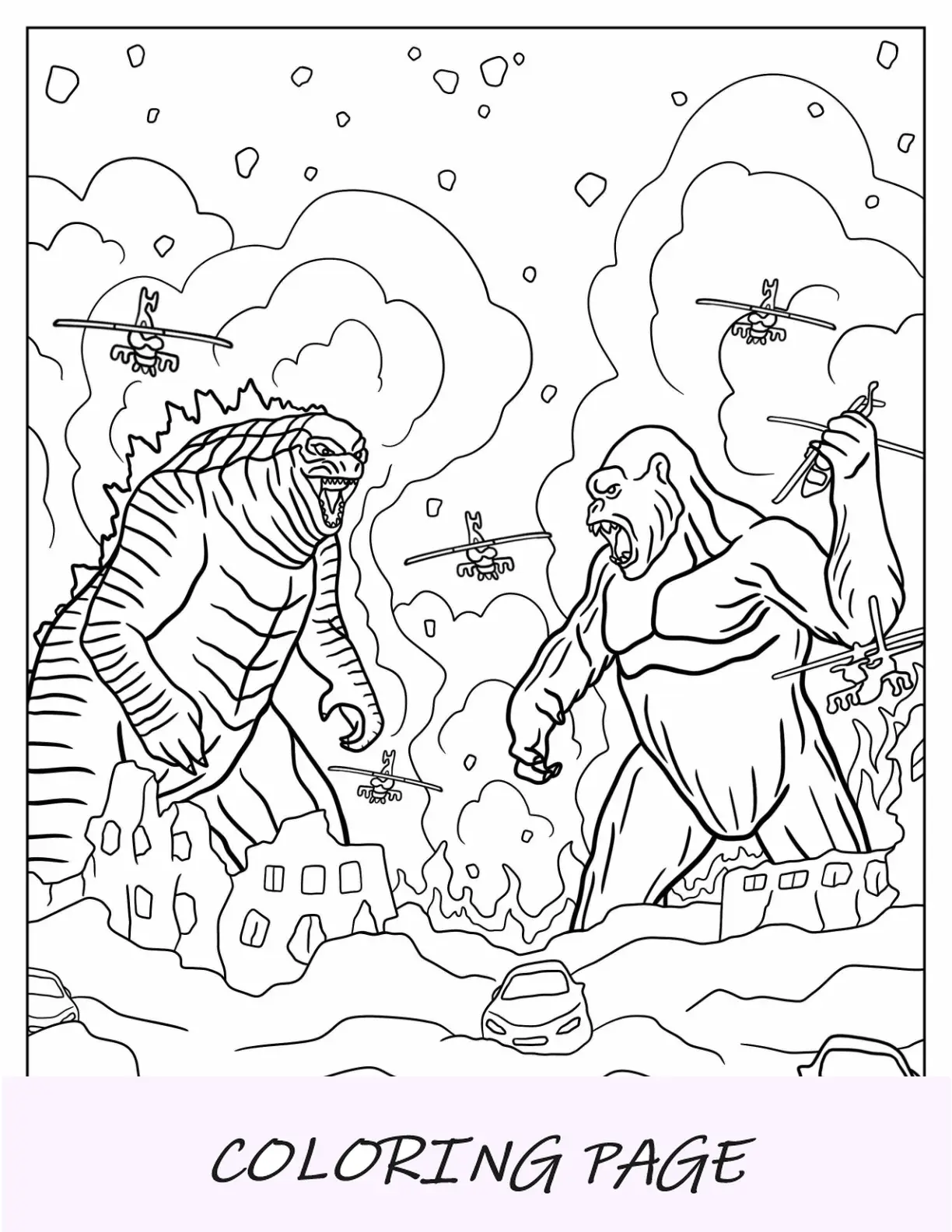 Página para colorir Kong vs Godzilla