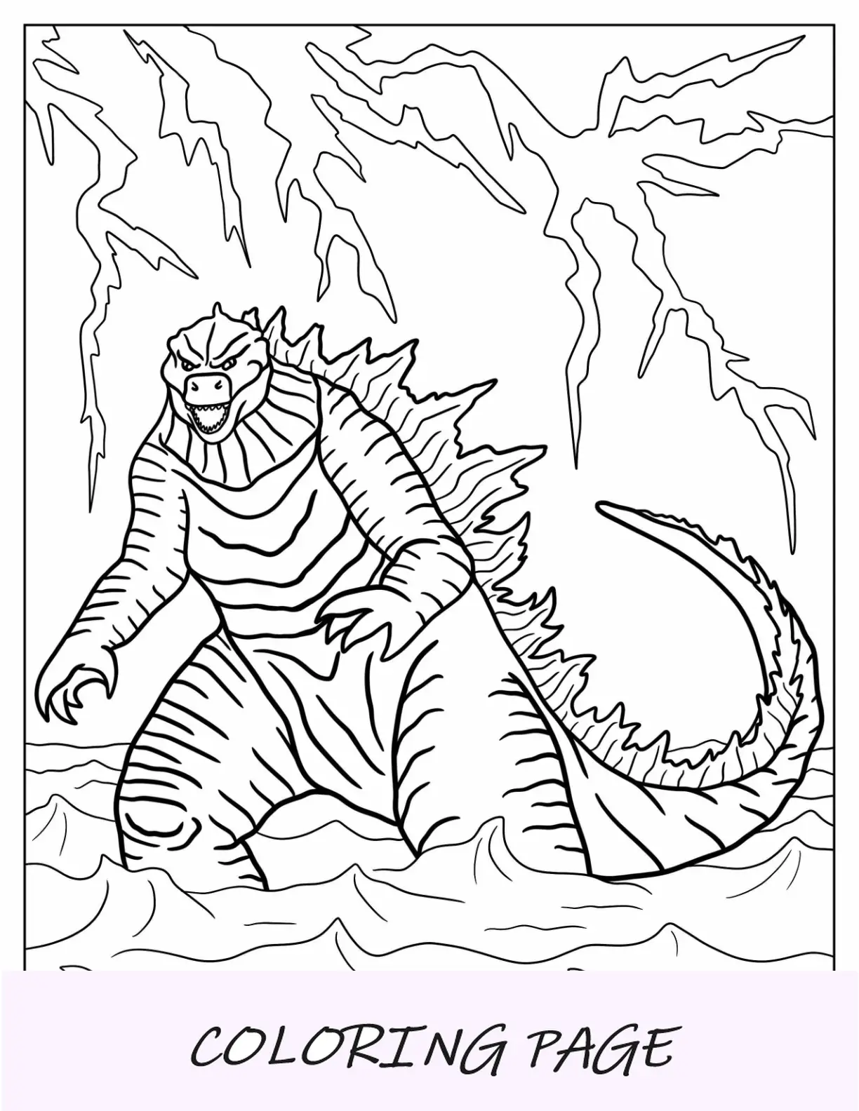 Página para colorir de Godzilla no meio do oceano