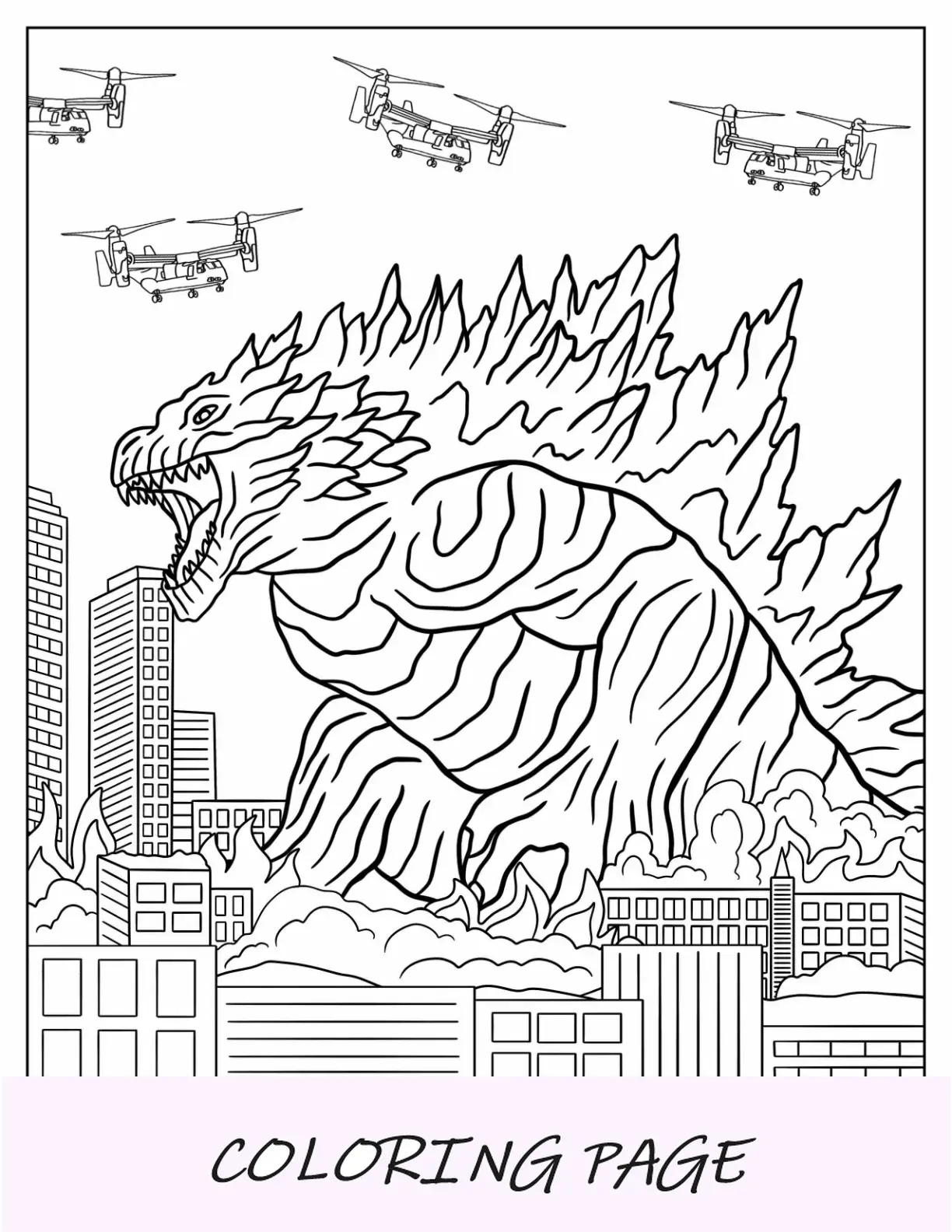 Página para colorir Godzilla destruindo a cidade
